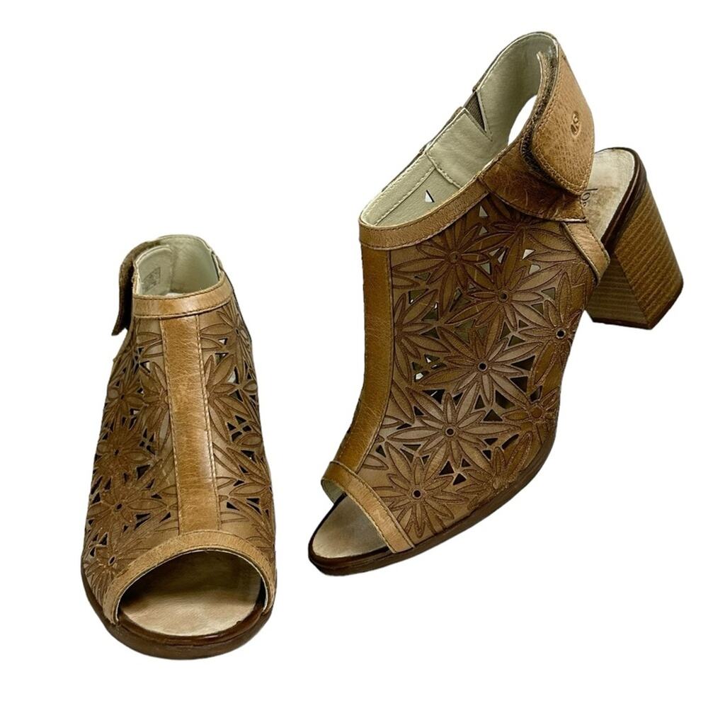 Josef Seibel Bonnie 27 Gladiator Cutout Leather Floral Heels Size 41 US 9.5